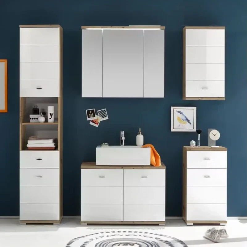 Armoire colonne de salle de bain blanc brillant
