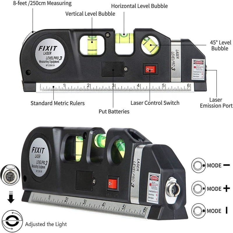 Niveau laser multifonction avec ruban à mesurer et règle