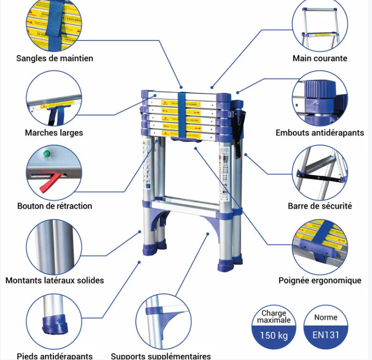 Échelle télescopique portable et pliante 5-8m