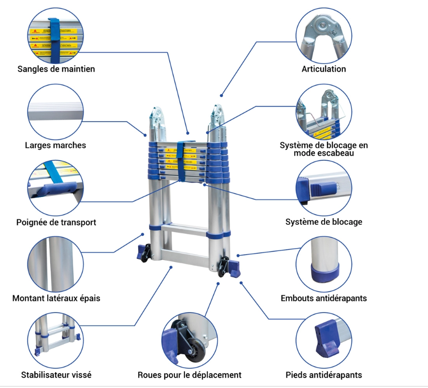 Échelle télescopique portable et pliante 5-8m