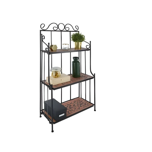 Étagère 3 niveaux pour plantes mosaïque - fer forgé & marron terracotta