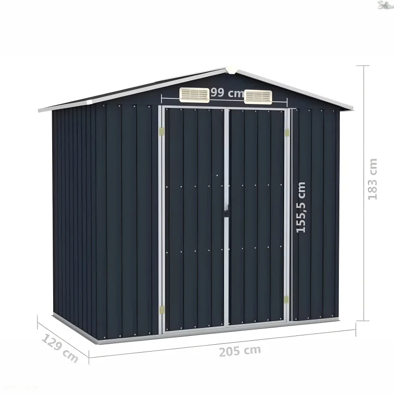 Abris de jardin gris métal 205 x 183 x 129 cm
